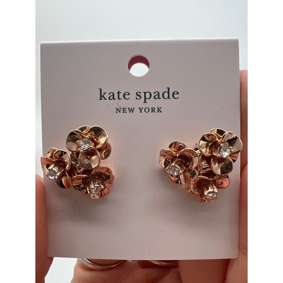 Kate Spade Rose Gold Floral Cluster Stud Earrings With Crystal Accents - Picture 2 of 4